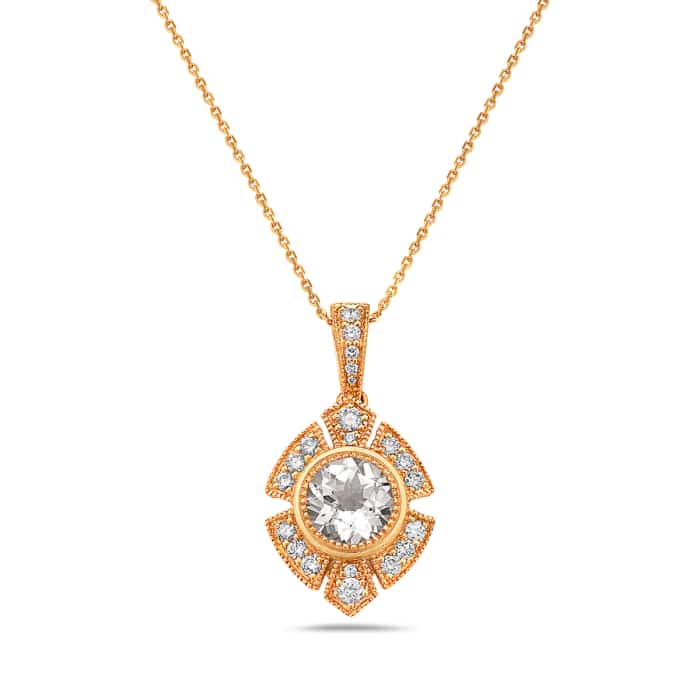 14K Yellow Gold Pendant With White Topaz and Diamonds by Bassali