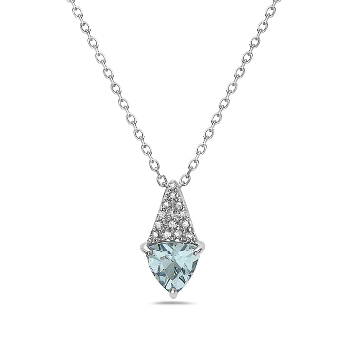 14k White Gold Trillion Aquamarine& Diamond Pendant