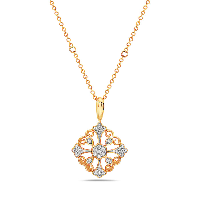 14k Yellow Gold Diamond Milgrain Pendant