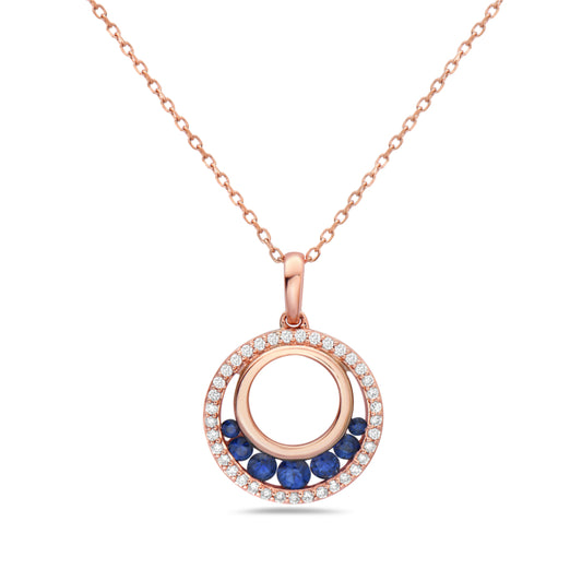 14K Rose Gold Double Circle Sapphire and Diamonds Pendant