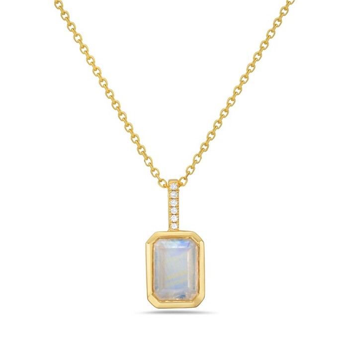 14 Karat Yellow Gold Moonstone Pendant with Diamonds