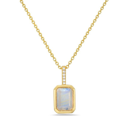 14 Karat Yellow Gold Moonstone Pendant with Diamonds