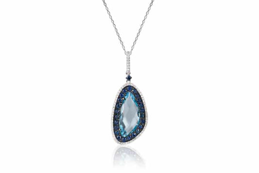 14K White Gold Sapphire and Blue Topaz Necklace with 69 Diamonds by Bassali