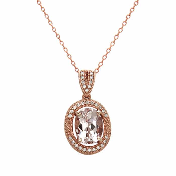 14K Rose Gold Morganite and Diamond Pendant and Necklace by Bassali