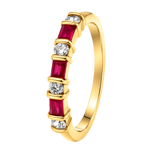 18K Yellow Gold Ruby Baguette and Diamond Band