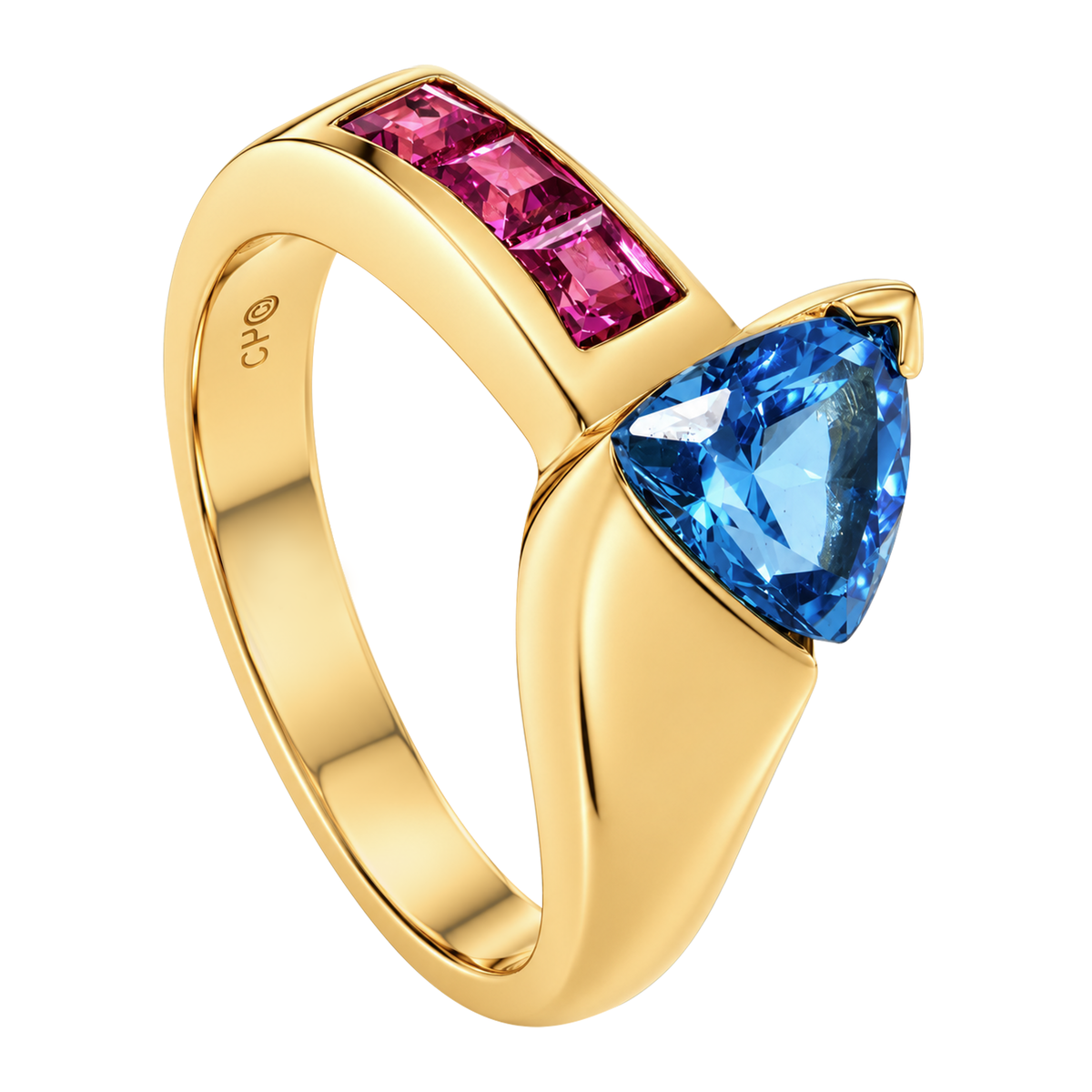 14K Yellow Gold Trillion Blue Topaz & Amethyst Ring