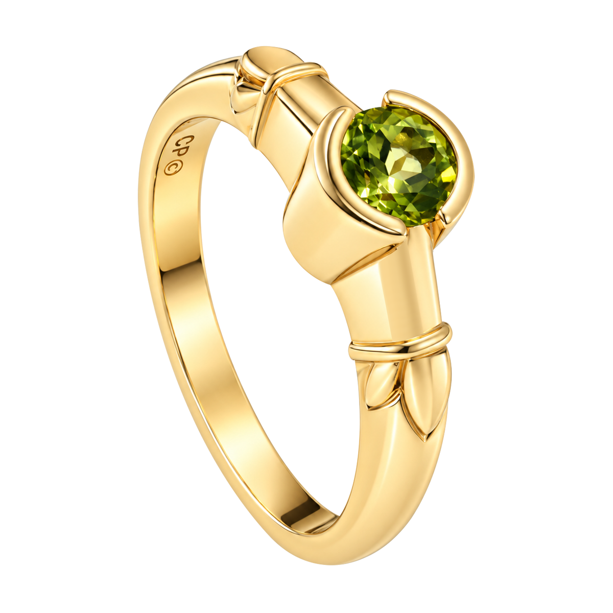 14K Yellow Gold Round Peridot Ring