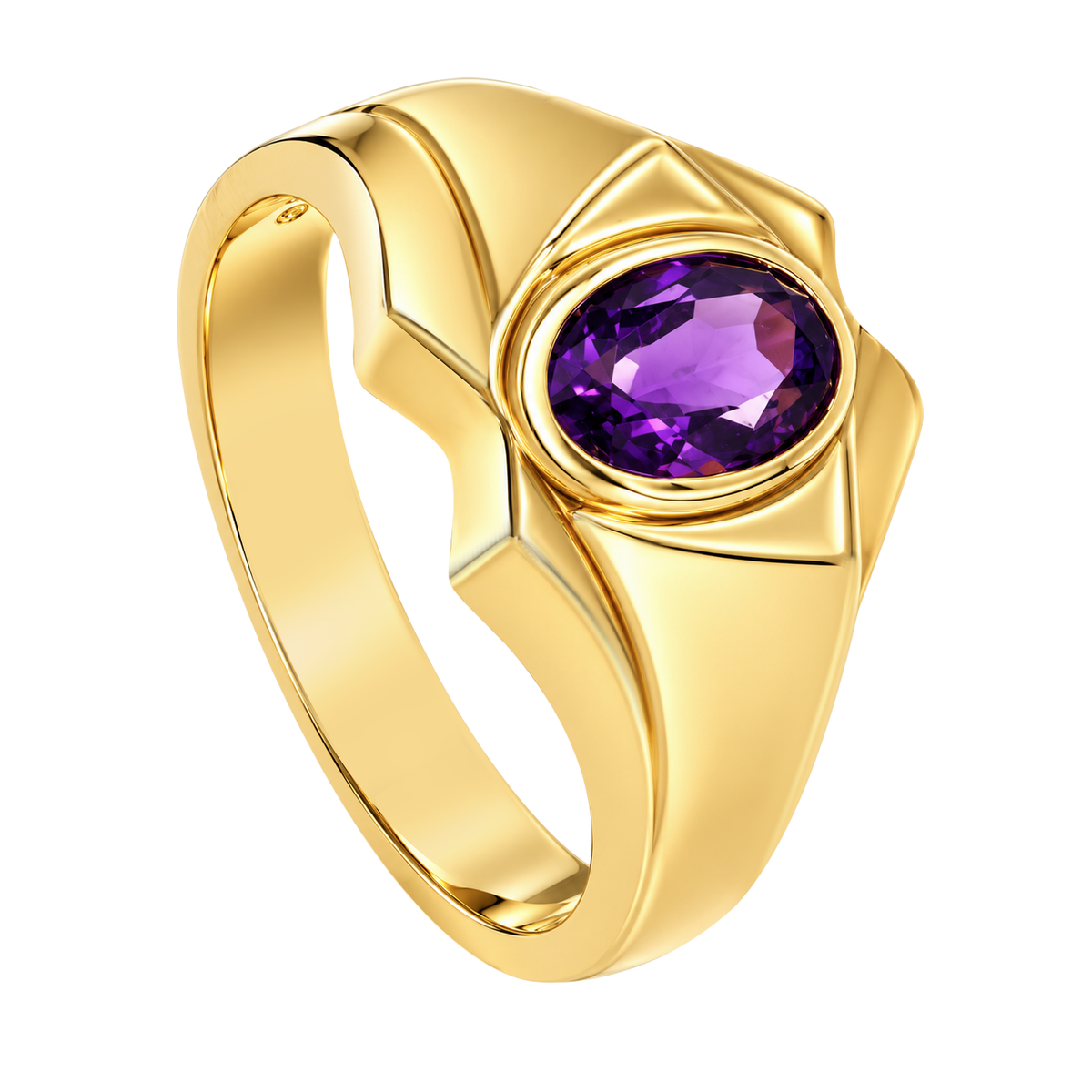 14K Yellow Gold Bezel Oval Amethyst Ring