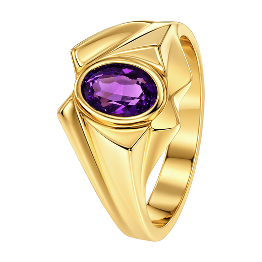 14K Yellow Gold Bezel Oval Amethyst Ring