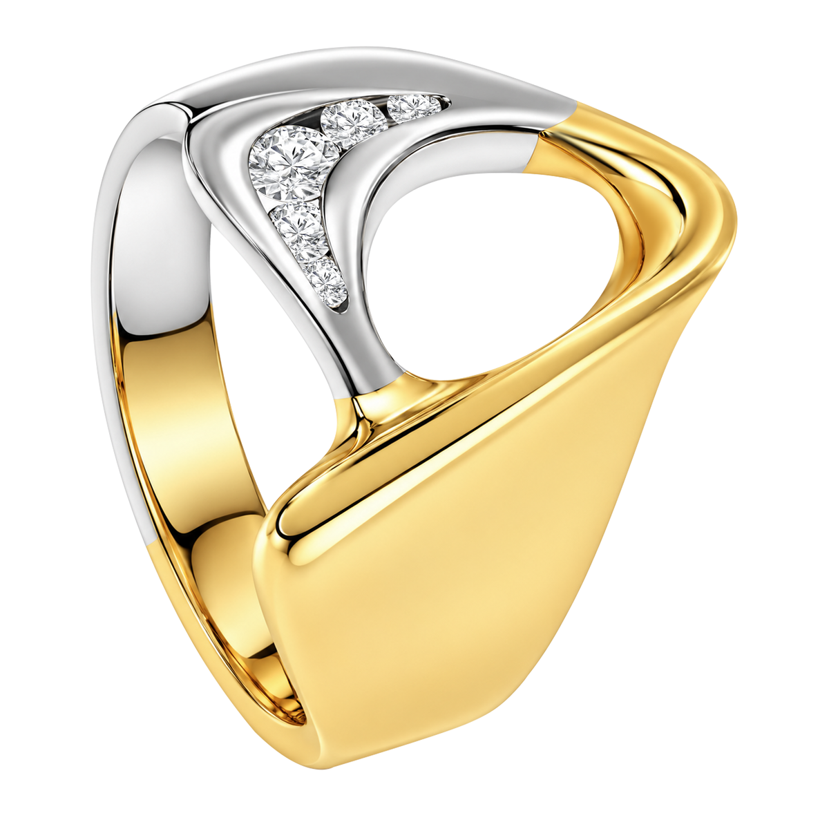 18K Bicolored Open Circle Diamond Ring