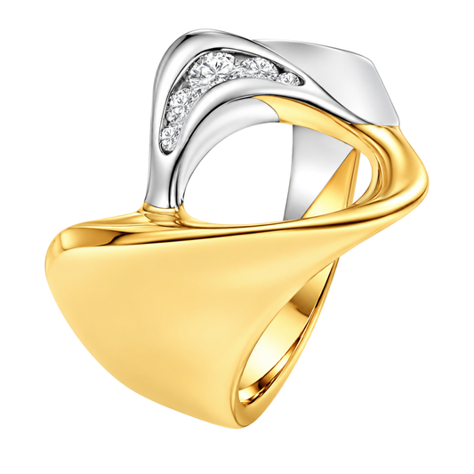 18K Bicolored Open Circle Diamond Ring