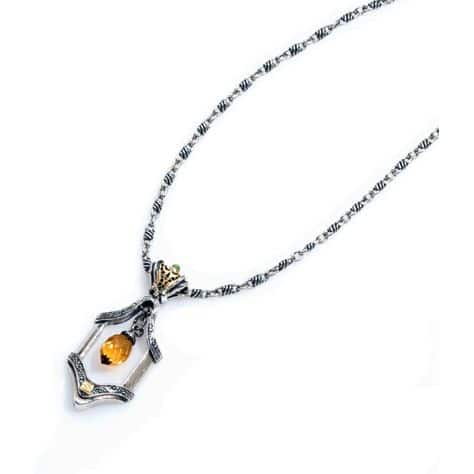 Sterling Silver and 18K Yellow Gold Citrine Dangle Briolette Pendant by William Schraft