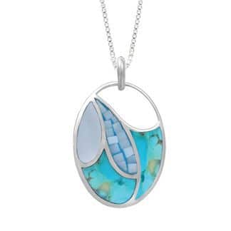 Sterling Silver Turquoise/ Mosaic Blue Mother of Pearl Pendant by Boma