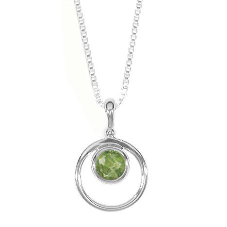 Sterling Silver Round Peridot in Circle Necklace by Boma