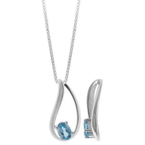 Sterling Silver Twist Blue Topaz Necklace by Boma