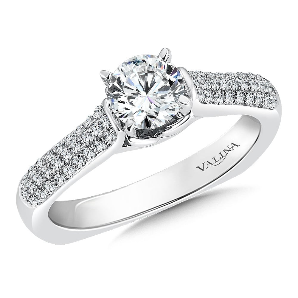 14K White Gold Diamond Engagement Ring with Side Stones by SDC Creations