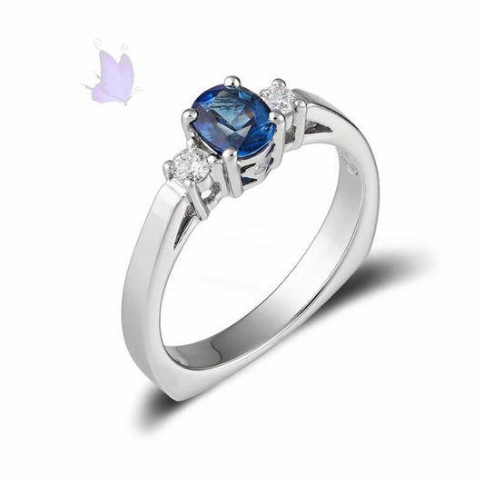 18K Ceylon Sapphire Ring with 2 Accent Diamonds by Phillip Zahm