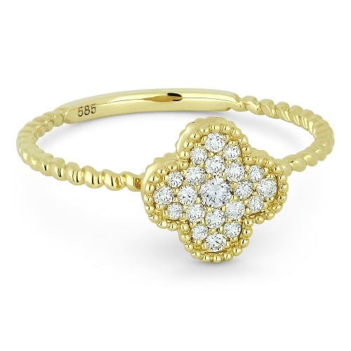 14K Yellow Gold Four Leaf Clover Diamond Ring by Madison L