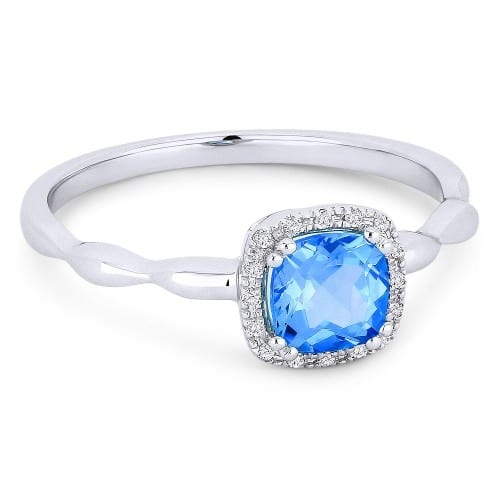 14K White Gold London Blue Topaz Ring with 16 Accent Diamonds by Madison L