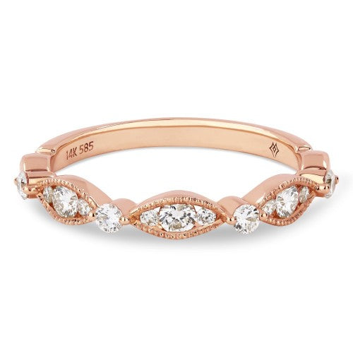 14K Rose Gold Bead Set Diamond Band by Madison L