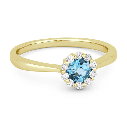 14K Yellow Gold Blue Topaz and Diamond Ring