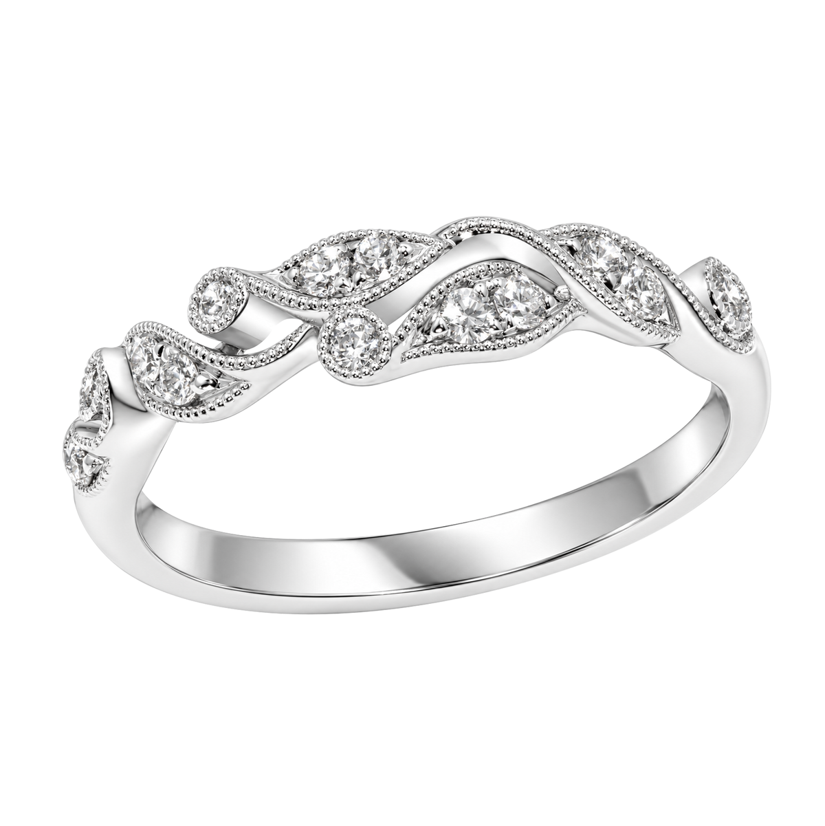 18K White Gold Milgrain Vine Diamond Band