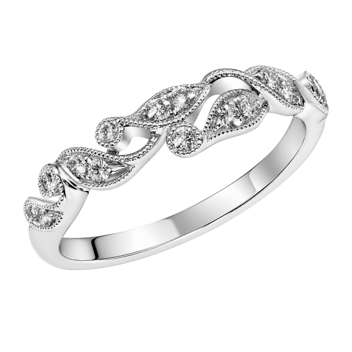 18K White Gold Milgrain Vine Diamond Band