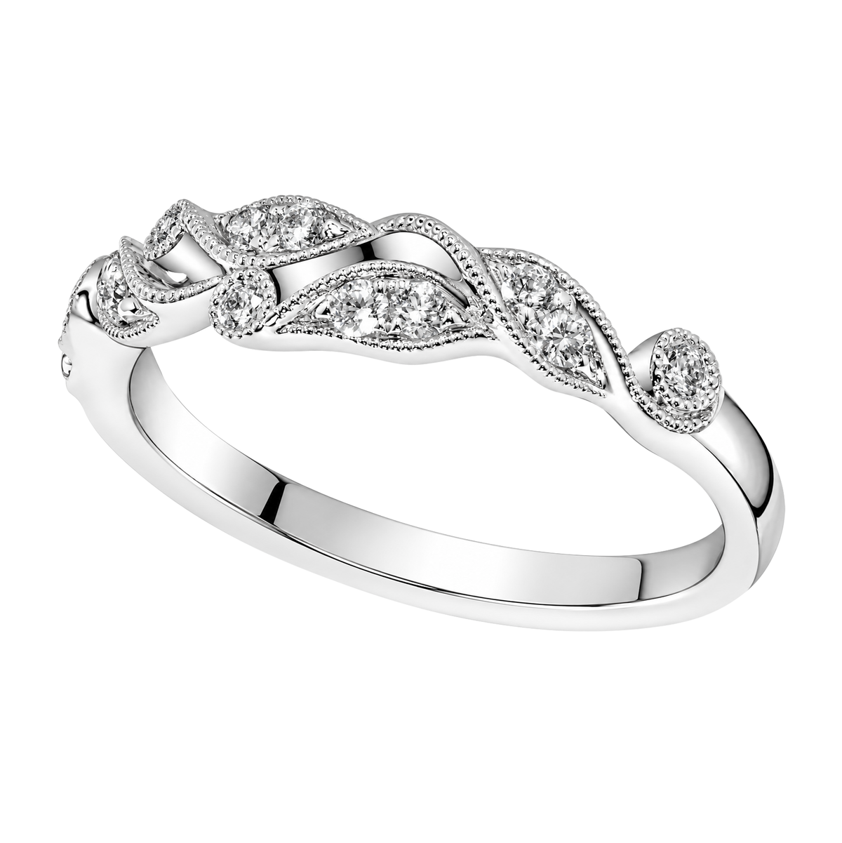 18K White Gold Milgrain Vine Diamond Band