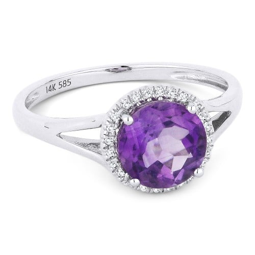 14K White Gold Amethyst Ring with 24 Accent Diamonds by Madison L