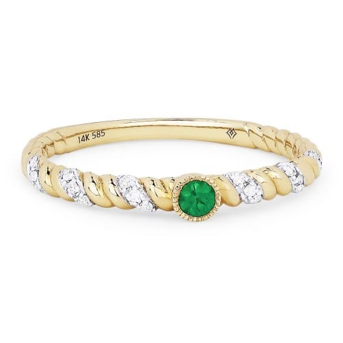 14K Yellow Gold Twisted Emerald and Diamond Ring by Madison L