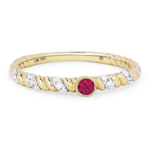 14K Yellow Gold Twisted Ruby and Diamond Ring by Madison L