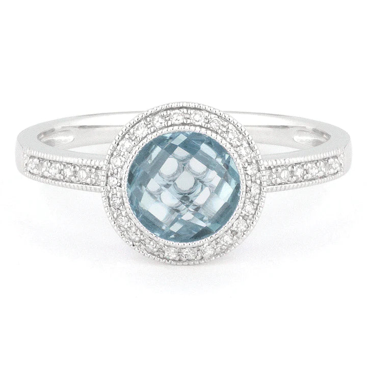 14K White Gold Blue Topaz and Diamond Ring by Madison L