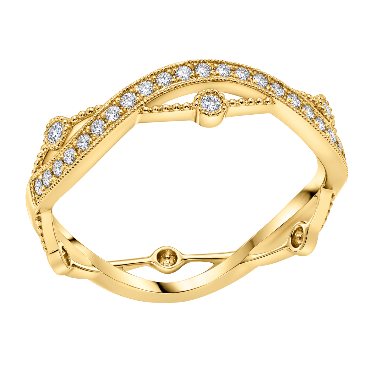 14K Yellow Gold Double Wave Channel Set Diamond Band