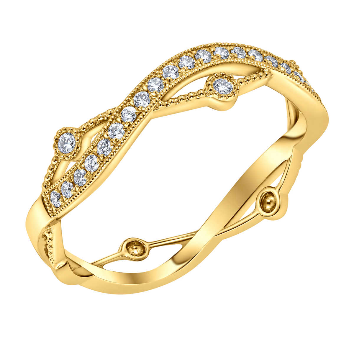 14K Yellow Gold Double Wave Channel Set Diamond Band