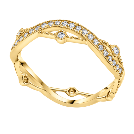 14K Yellow Gold Double Wave Channel Set Diamond Band