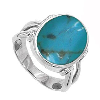 Sterling Silver Ornate Bezel Set Turquoise Ring by Boma