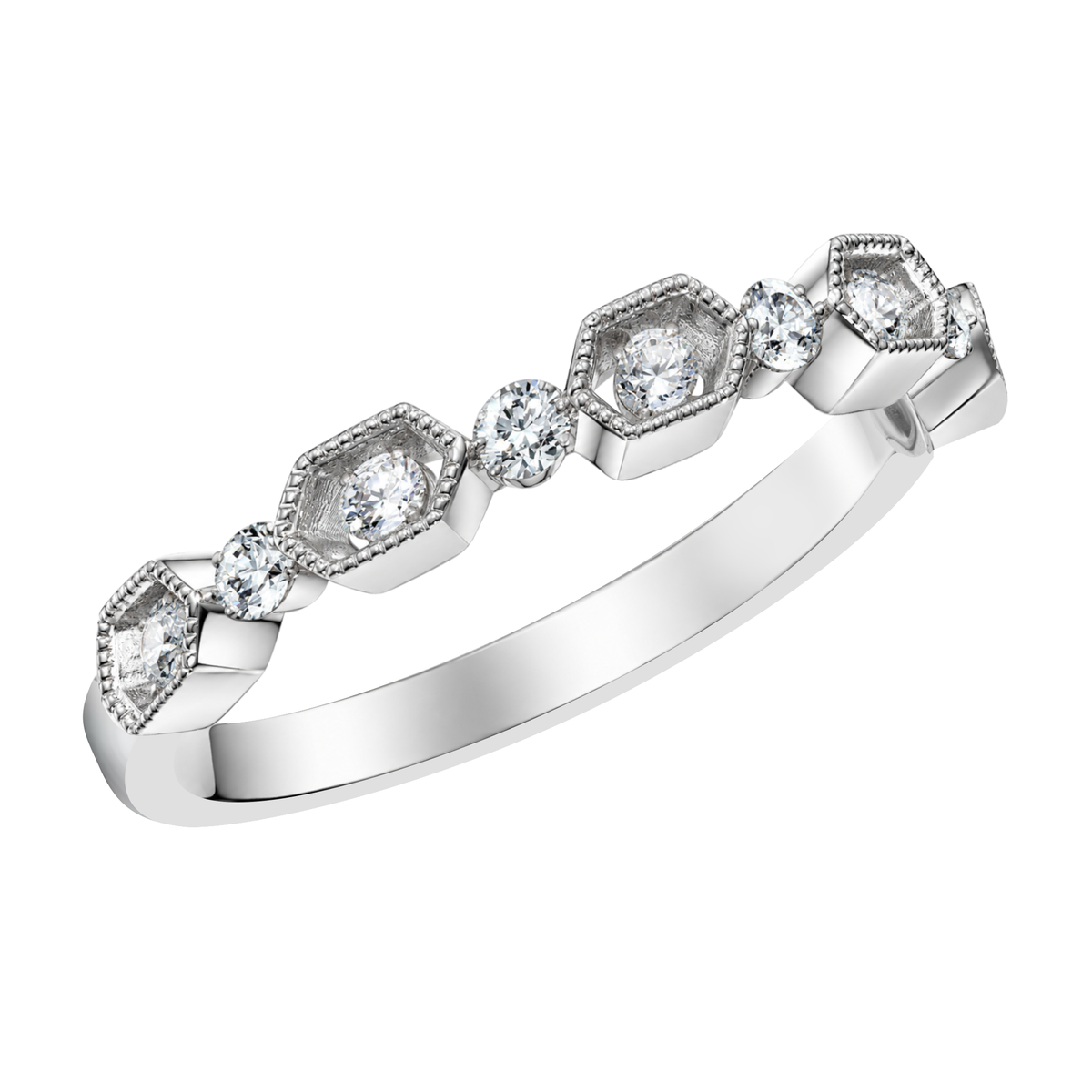 14K White Gold Diamond Band with Filigree Edging