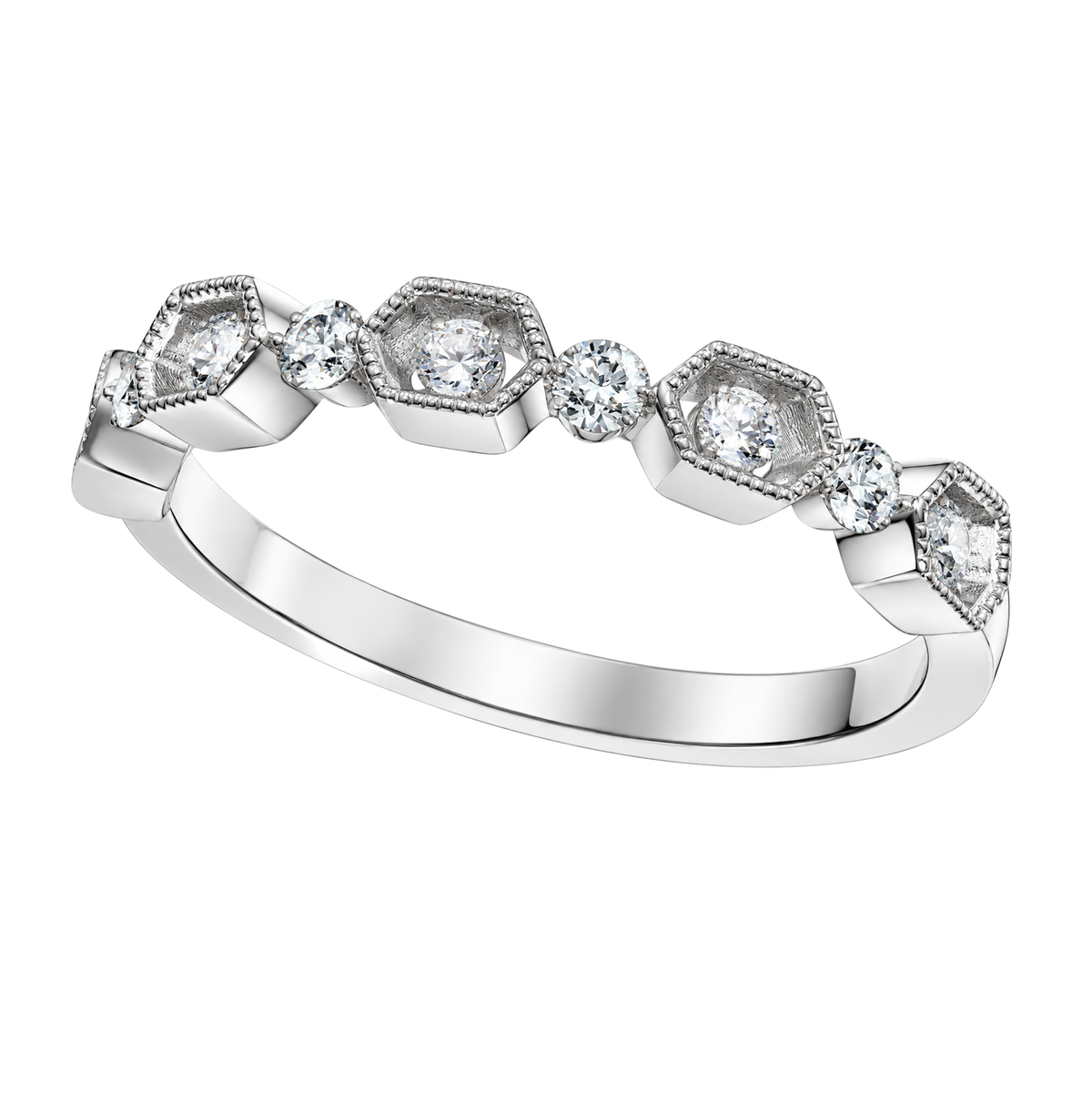 14K White Gold Diamond Band with Filigree Edging