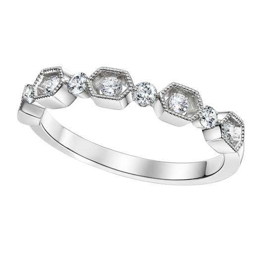 14K White Gold Diamond Band with Filigree Edging