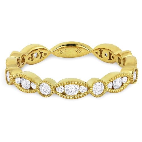 14K Yellow Gold Ovals and Circles Ring with 19 Diamonds by Madison L