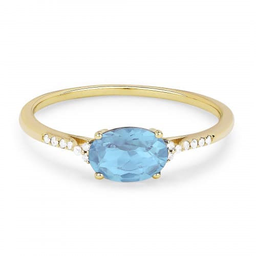 14K Yellow Gold Blue Topaz Ring with 14 Accent Diamonds by Madison L