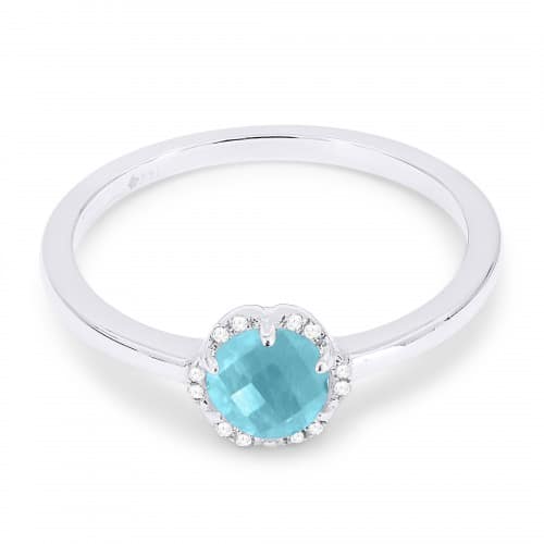 14K White Gold Blue Topaz Ring with 12 Accent Diamonds by Madison L