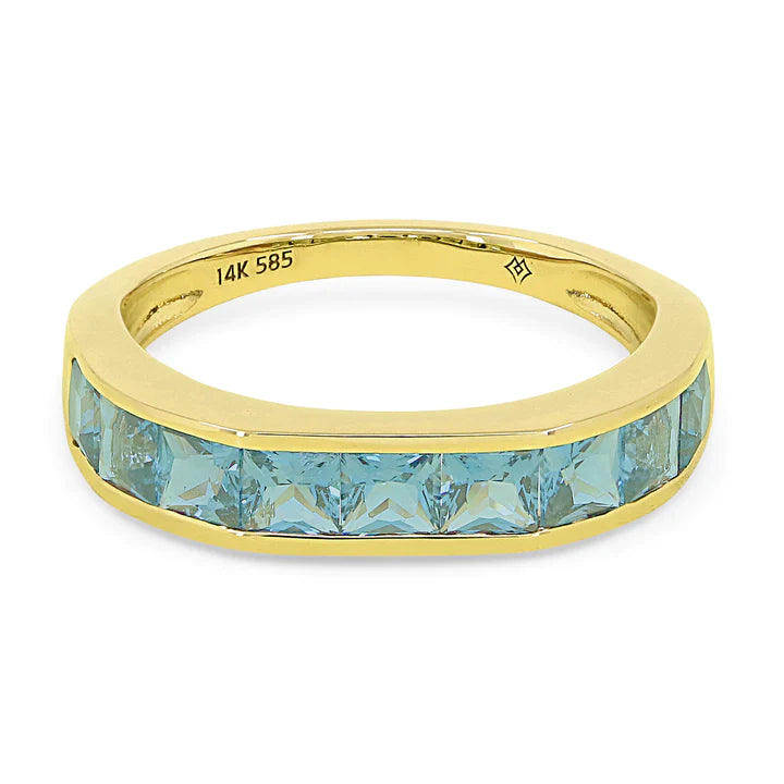 14k Yellow Gold Ring with Blue Topaz Hexagon Stones by Madison L