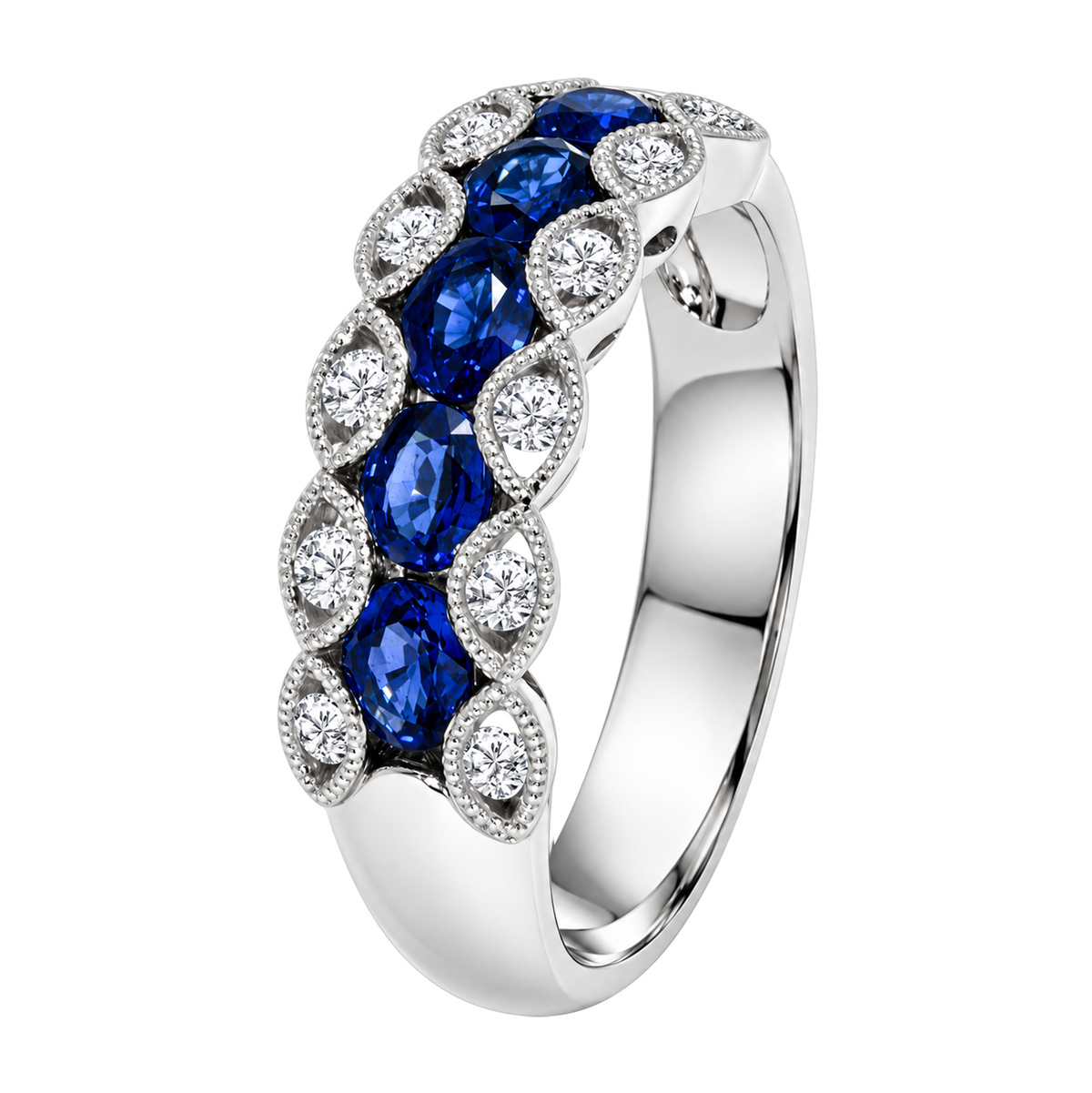 18K White Gold Sapphire & Diamond Band