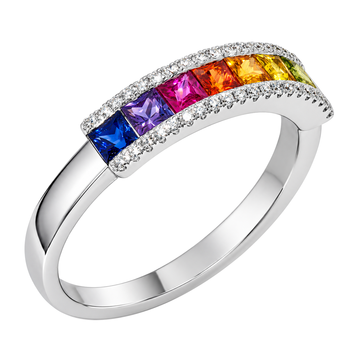 18K White Gold Rainbow Sapphire Band