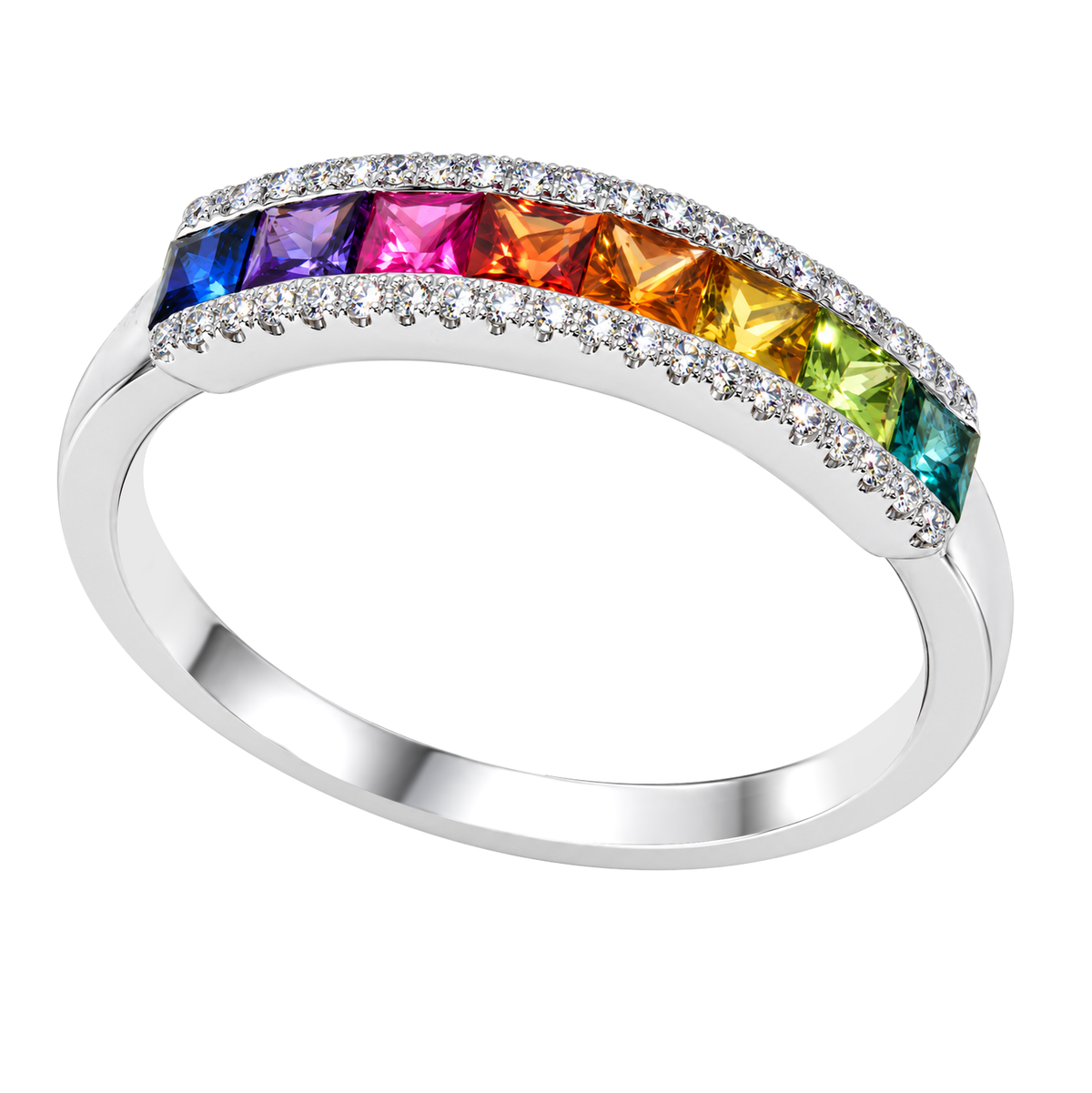 18K White Gold Rainbow Sapphire Band