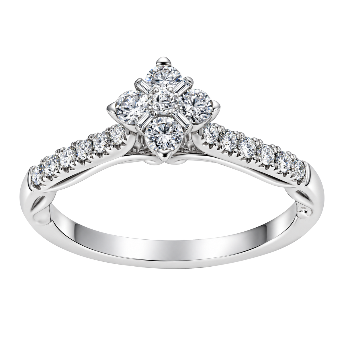 14K White Gold Diamond Cluster Engagement Ring