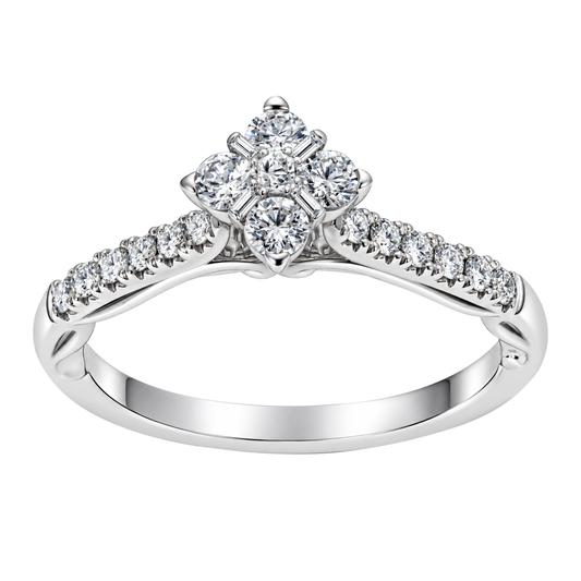 14K White Gold Diamond Cluster Engagement Ring