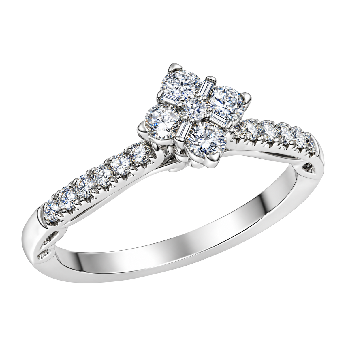 14K White Gold Diamond Cluster Engagement Ring