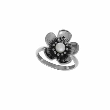 Sterling Silver Floral Ring with Pearl by Boma